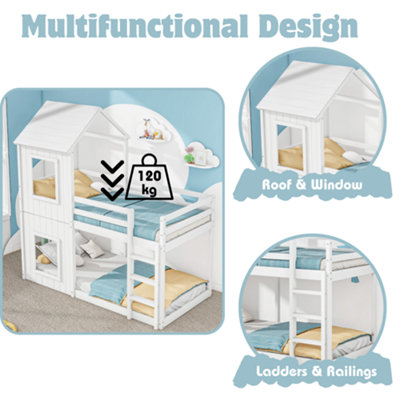 BTM Treehouse Bunk Bed 3ft 90x190cm White Mid Sleeper Cabin Style with ...