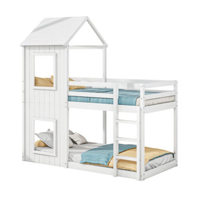 BTM Treehouse Bunk Bed 3ft 90x190cm White Mid Sleeper Cabin Style with ...