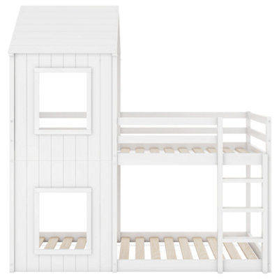 BTM Treehouse Bunk Bed 3ft 90x190cm White Mid Sleeper Cabin Style with ...