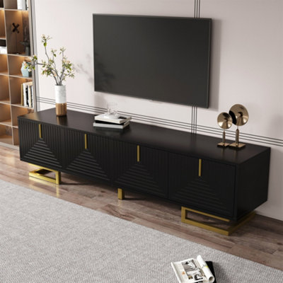 TAVR Furniture 4-Tier Media TV Stand Tower – Black Aluminum & Glass For Xbox/Gaming Consoles