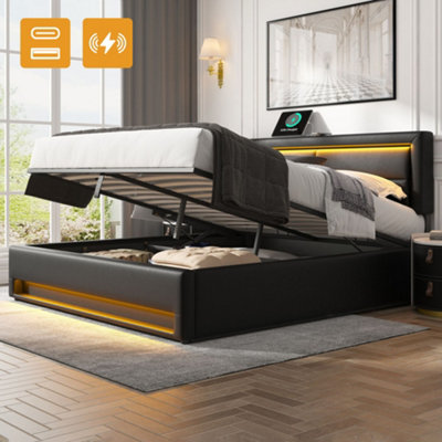 BTM Upholstered 135x190 cm Double Bed, USB Port (Wireless Wired), LED ...