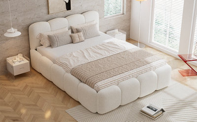 BTM Upholstered 4ft6 Double Bed 135X190cm, Soft Headboard, Boucle