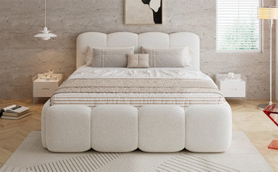 BTM Upholstered 4ft6 Double Bed 135X190cm, Soft Headboard, Boucle