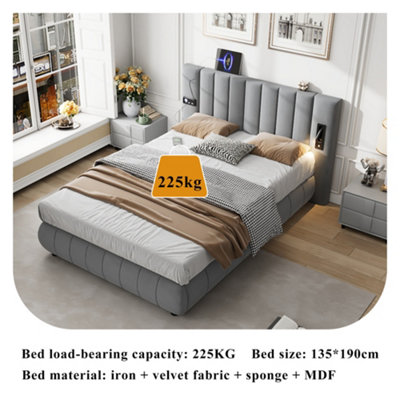 BTM UPHOLSTERED BED, 4FT6 DOUBLE BED 135X190CM, STEREO, USB PORTS