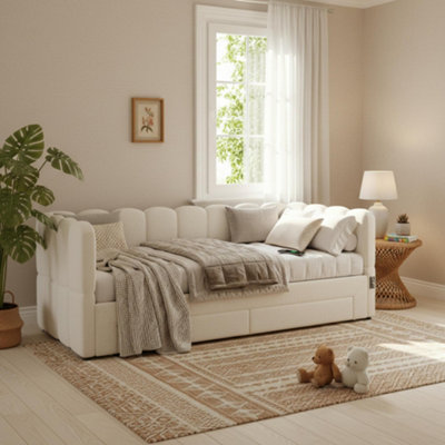 BTM Upholstered Daybed with 2 Drawers, 90X190cm EXtendable to