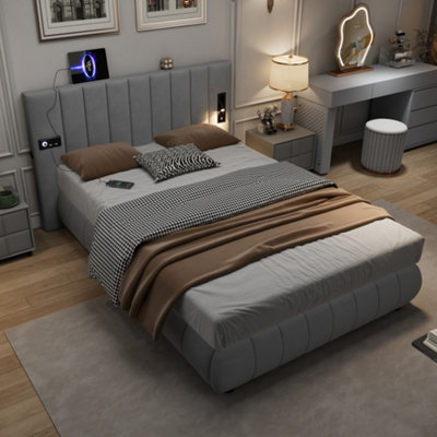 BTM Upholstered Double Bed 4ft6 135x190cm Stereo USB Ports