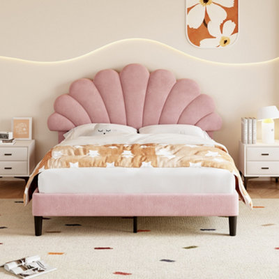 BTM Upholstered Double Velvet Bed 4ft6 Adjustable Chic Petal