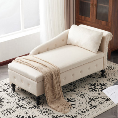 BTM Velvet Chaise Lounge Sofa with Storage Beige Upholstered Couch with ...