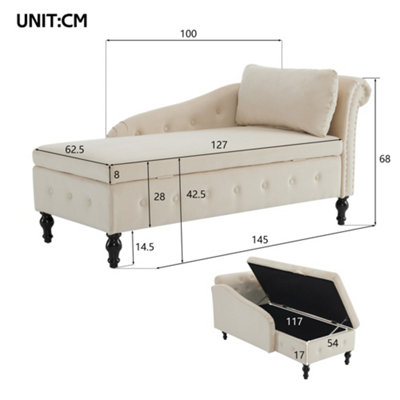 BTM Velvet Chaise Lounge Sofa with Storage Beige Upholstered Couch with ...