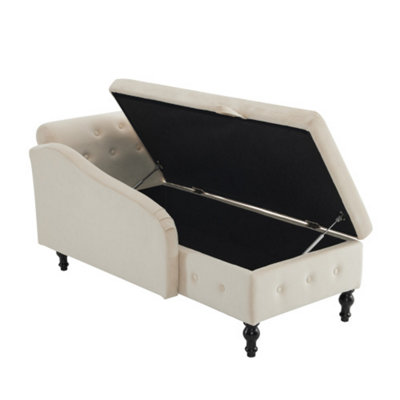BTM Velvet Chaise Lounge Sofa with Storage Beige Upholstered Couch with ...