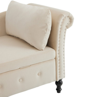 BTM Velvet Chaise Lounge Sofa with Storage Beige Upholstered Couch with ...