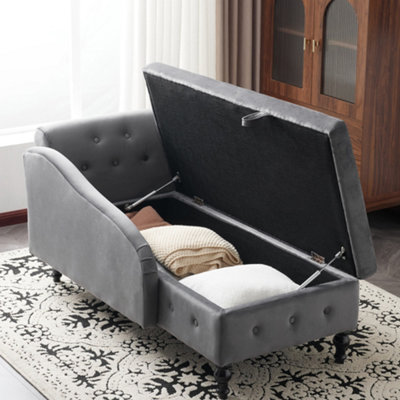 BTM Velvet Chaise Lounge Sofa with Storage Grey Upholstered Couch with ...