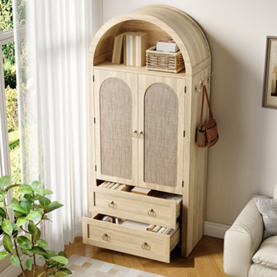 BTM Vintage Rattan Sideboard with Arch Design and Double Drawers ...