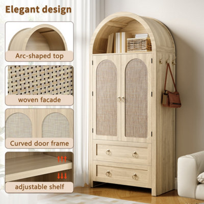 BTM Vintage Rattan Sideboard with Arch Design and Double Drawers ...