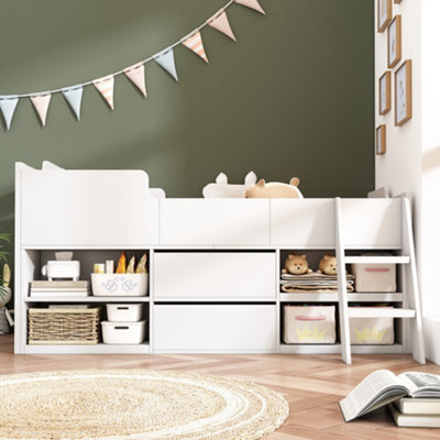 BTM White cabin bed 3ft single kids mid sleeper with drawers and shelf ...