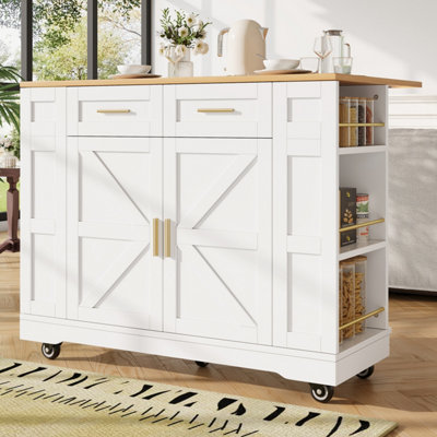BTM White Kitchen Island on Wheels Rolling Cart with Two Drawers Double ...