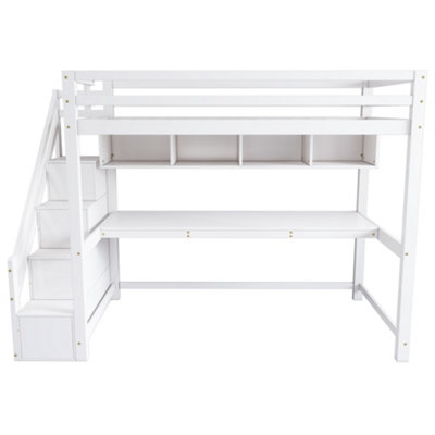 BTM White Pine Wood House Bunk Bed 90x190cm with Storage Stairs Large ...