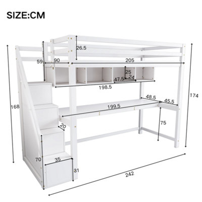 BTM White Pine Wood House Bunk Bed 90x190cm with Storage Stairs Large ...