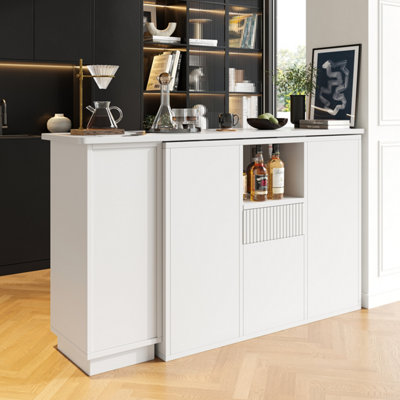 BTM White Swivelling Bar Table with Marble Top and Storage Modern