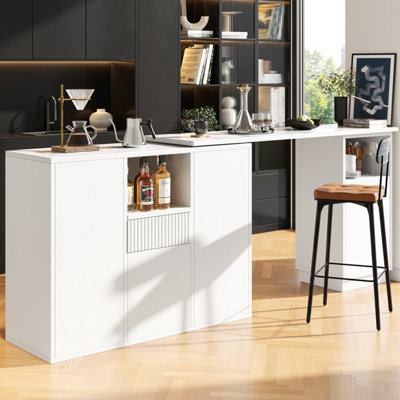 BTM White Swivelling Bar Table with Marble Top and Storage Modern