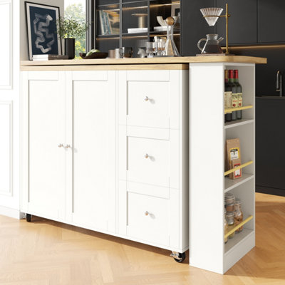 BTM White Swivelling Dining Table on Wheels with Drawers and Snack Rack ...