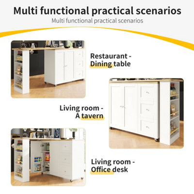 BTM White Swivelling Dining Table on Wheels with Drawers and Snack Rack ...