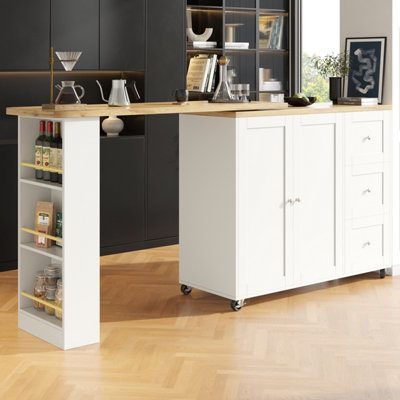 BTM White Swivelling Dining Table on Wheels with Drawers and Snack Rack ...