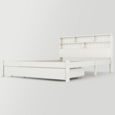 BTM White wooden storage bed 4ft6 double with shelves and underbed ...