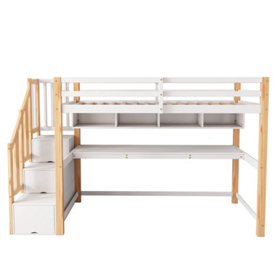 BTM Wood House Bunk Bed 90X190cm, Pine Loft Bed with Storage Stairs ...