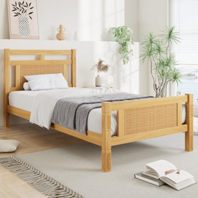 BTM Wooden bed, 3ft single bed 90X190cm, MDF with rattan paper, Sturdy ...