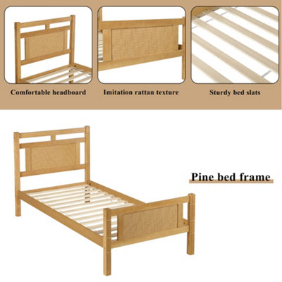 BTM Wooden bed, 3ft single bed 90X190cm, MDF with rattan paper, Sturdy ...