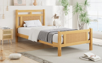 BTM Wooden bed, 3ft single bed 90X190cm, MDF with rattan paper, Sturdy ...