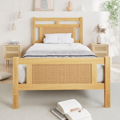 BTM Wooden bed, 3ft single bed 90X190cm, MDF with rattan paper, Sturdy ...