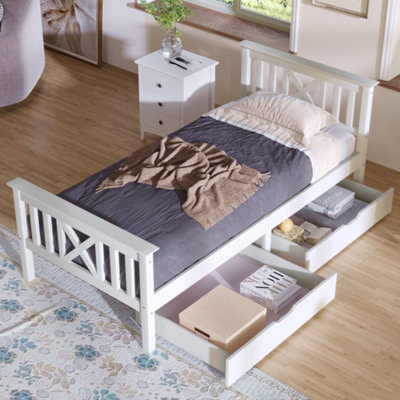 BTM Wooden Bed Frame with Drawers Single Storage Bed Solid Pine Wood ...