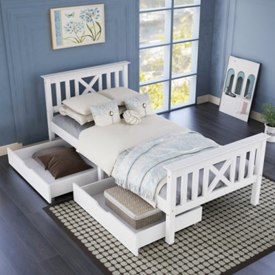 BTM Wooden Bed Frame with Drawers Single Storage Bed Solid Pine Wood ...
