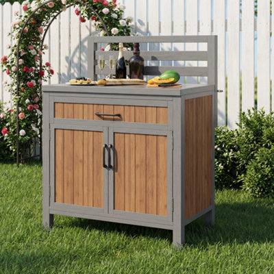 BTM Wooden Garden Cabinet, Weatherproof, Worktop & Drawer