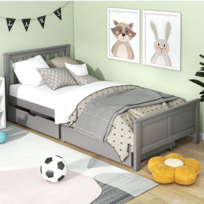 BTM Wooden Solid Pine Storage Bed 3FT Single 90x190cm Grey Frame with ...