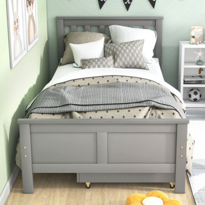 BTM Wooden Solid Pine Storage Bed 3FT Single 90x190cm Grey Frame with ...