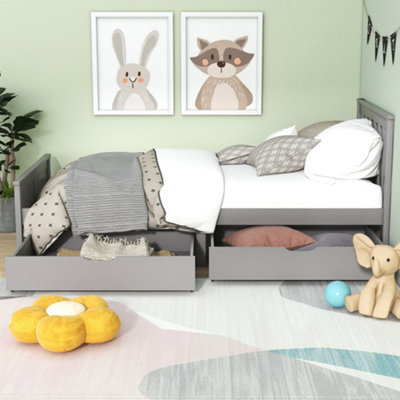BTM Wooden Solid Pine Storage Bed 3FT Single 90x190cm Grey Frame with ...
