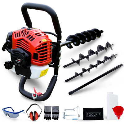 BU-KO 52CC 2Stroke Petrol Earth Auger Fence Post Ground Hole Borrer Digger 3HP V-Type 3 Drill Bits Diameter  100,150,200mm