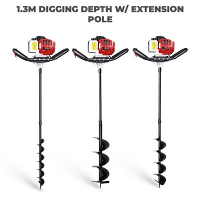 BU-KO 52CC 2Stroke Petrol Earth Auger Fence Post Ground Hole Borrer Digger 3HP V-Type 3 Drill Bits Diameter  100,150,200mm