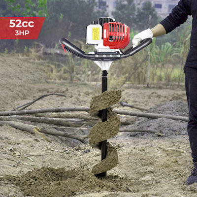 BU-KO 52CC 2Stroke Petrol Earth Auger Fence Post Ground Hole Borrer Digger 3HP V-Type 3 Drill Bits Diameter  100,150,200mm