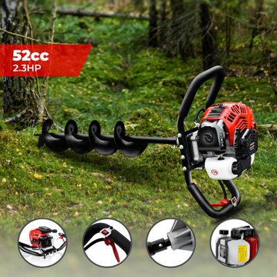 BU-KO 52CC 2Stroke Petrol Earth Auger Fence Post Ground Hole Borrer Digger 3HP V-Type 3 Drill Bits Diameter  100,150,200mm