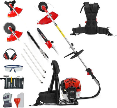 BU-KO 52cc Backpack Long Reach Petrol Strimmers, Brush Cutter, Hedge Trimmer, Pruner, Grass Trimmers with 1 75cm Extension Pole