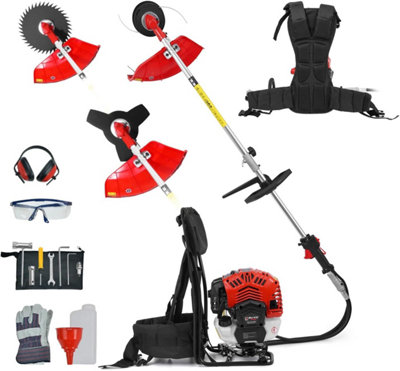 BU-KO 52cc Backpack Petrol Strimmer Garden Tool Including: String Trimmer, Brush Cutter with 3T Blade and 40T Blade