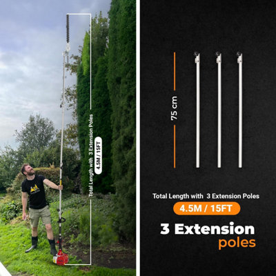 BU-KO 52cc Long Reach Petrol Hedge Trimmer and 3x 75cm Extension Pole w/Toolbag - 5