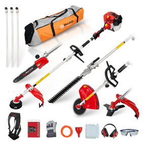 BU-KO 52cc Long Reach Petrol Multi Functional Garden Tool Including: Strimmer, Hedge Trimmer, 3x 1m Extension Poles and Tool Bag