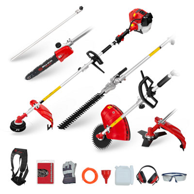 BU KO 52cc Long Reach Petrol Multi Functional Garden Tool Strimmer Hedge Trimmer Pruner Chainsaw 1m