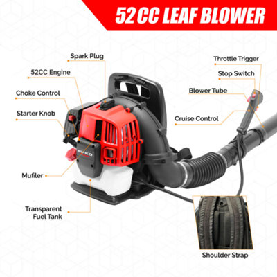 BU-KO 52CC Petrol Backpack Leaf Blower - Powerful 2 Stroke Air Cooled Engine