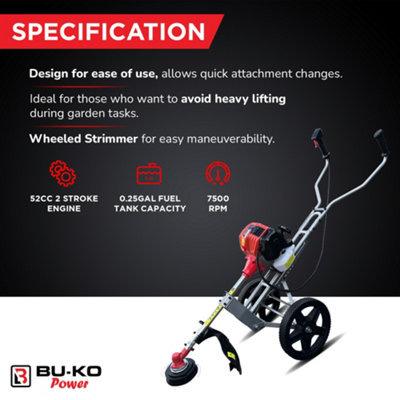 BU-KO 52cc Petrol Strimmer with Mounted Push Wheel - 3
